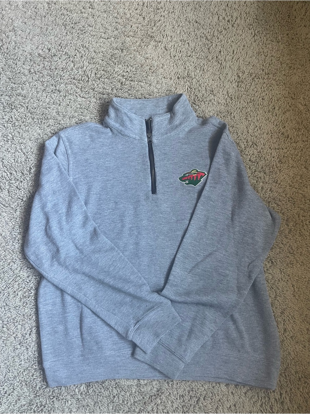 NHL Men's Light Gray Quarter-Zip Sweater with Team Patch -no size shown
